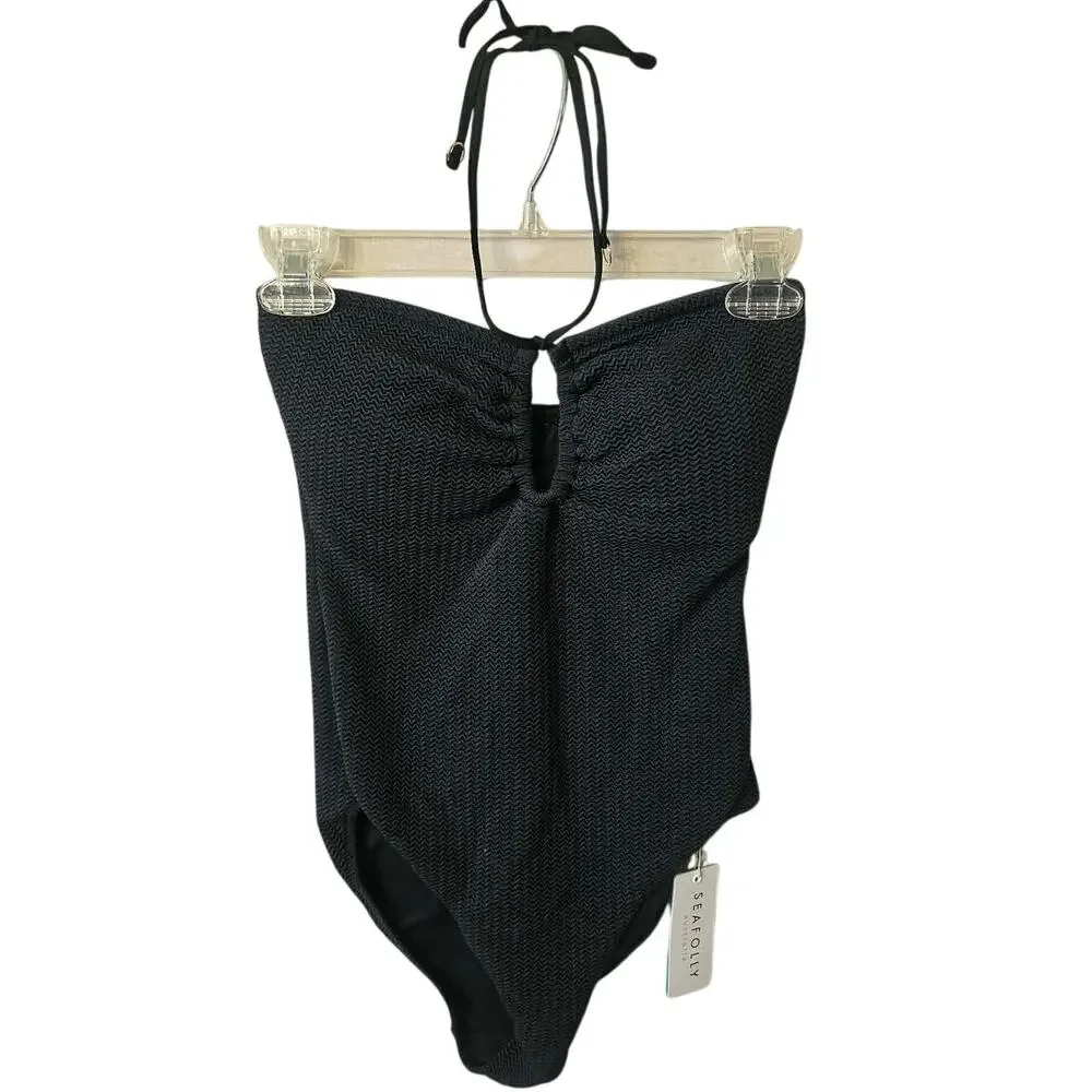 Chic Seafolly Sea Dive Bandeau One-Piece Swimsuit Black NWT US 6 - Picture 3 of 8